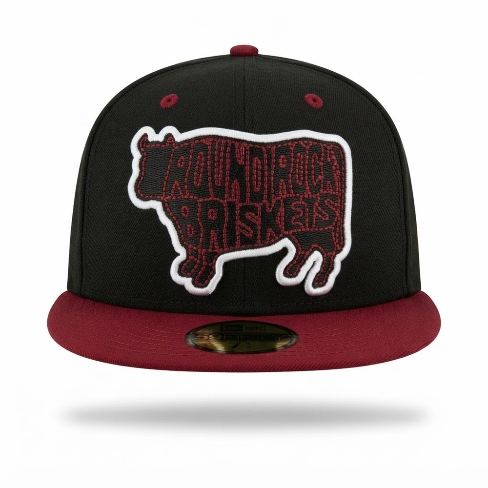 Round Rock Express Briskets New Era 59FIFTY 7 5/8 Black Maroon NWT MiLB BBQ